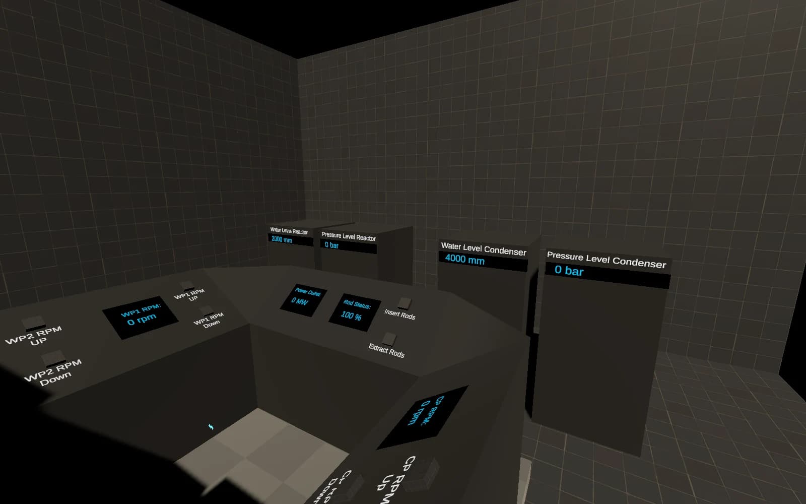 An angled view of the GazeFactory control desk and reactor-state displays.