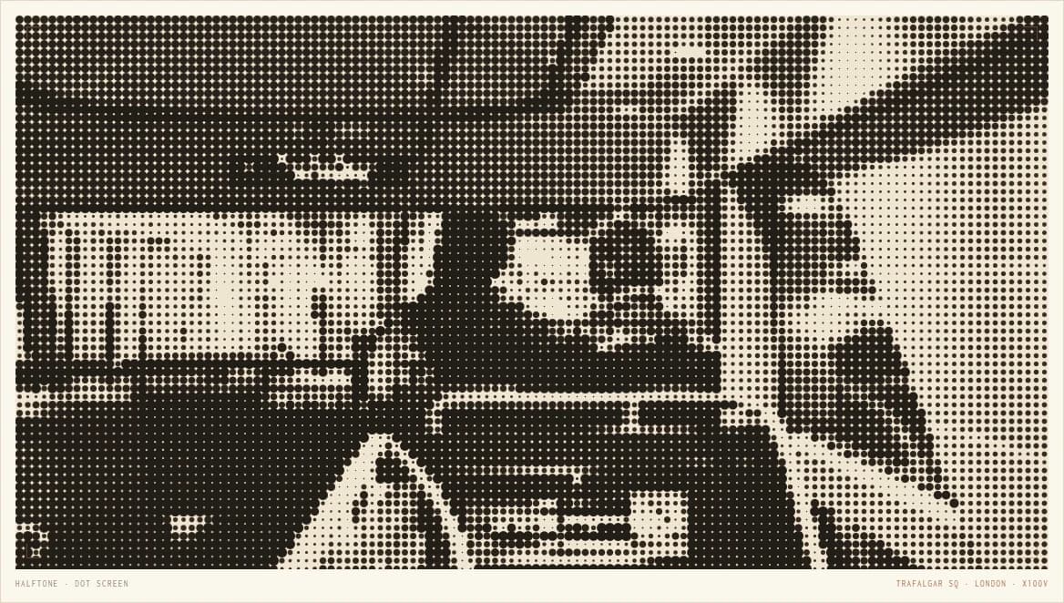 A photograph rendered in halftone dots in the portfolio experiments.