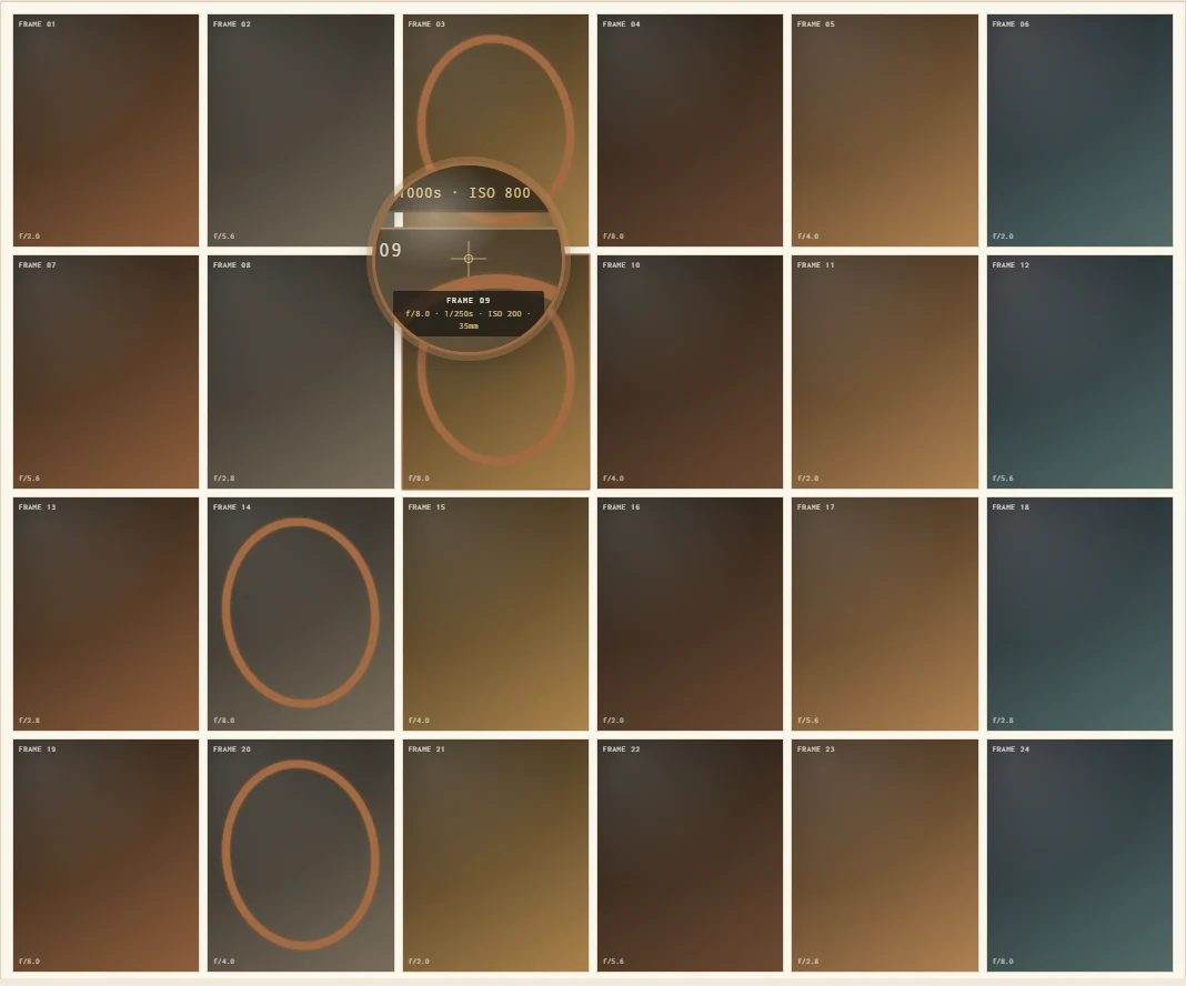 A magnifying loupe moving over a contact sheet in the hover experiments.