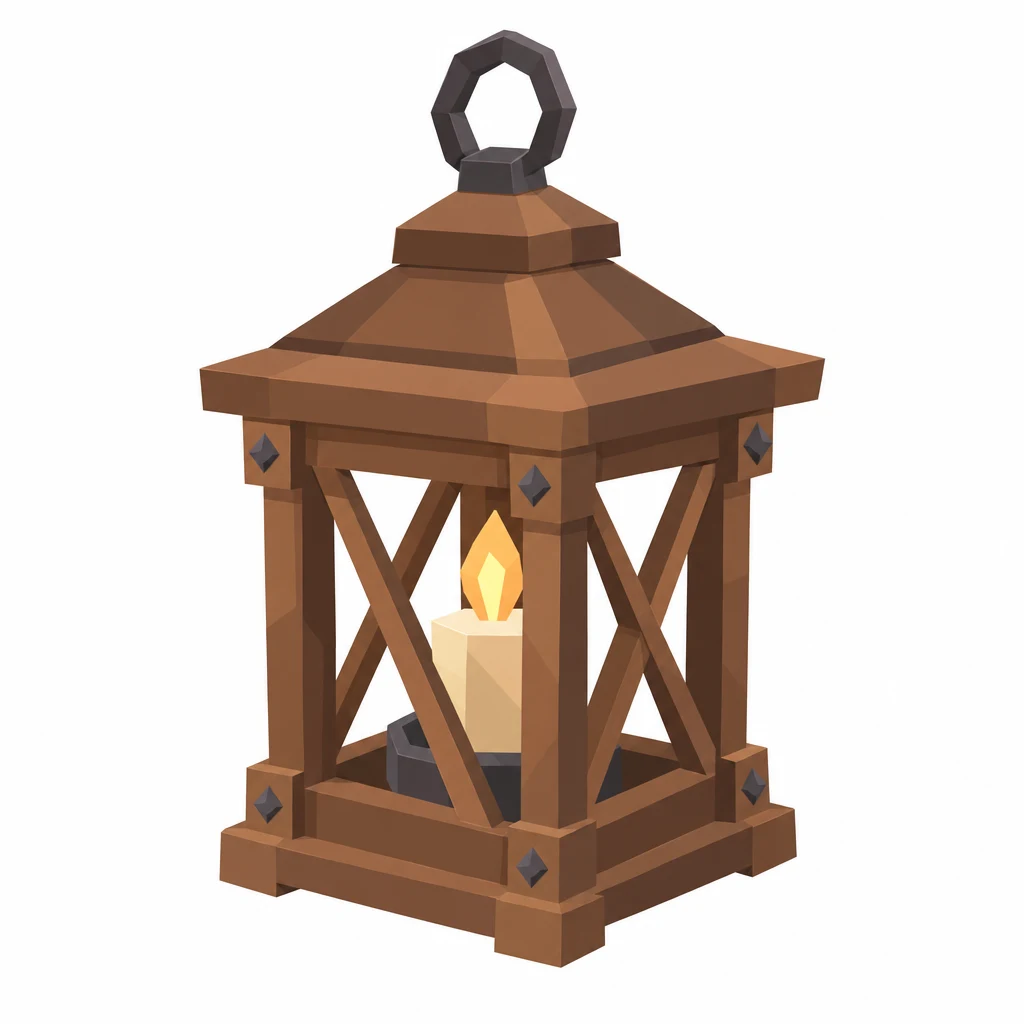 Generated source image of a small wooden lantern, used as the input for 3D generation.